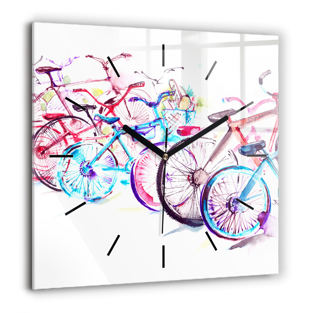 Pendule carrée en verre 60x60 cm Vélos de ville colorés
