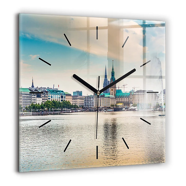 Pendule carrée en verre 60x60 cm Binnenalster à Hambourg