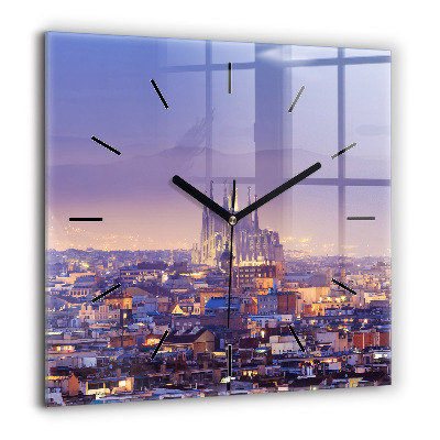 Horloge carrée en verre 60x60 cm Vue de Barcelone