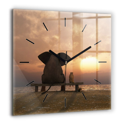 Pendule carrée en verre 60x60 cm Animaux et coucher de soleil