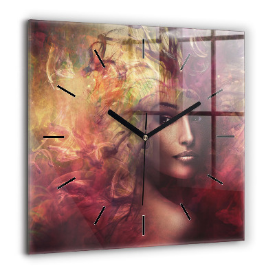 Horloge murale carrée 60x60 cm Portrait de femme