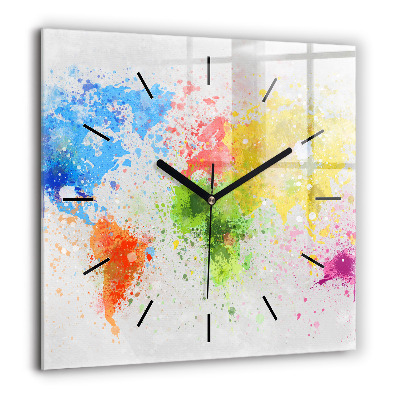Horloge carrée en verre 60x60 cm Carte du monde sur papier