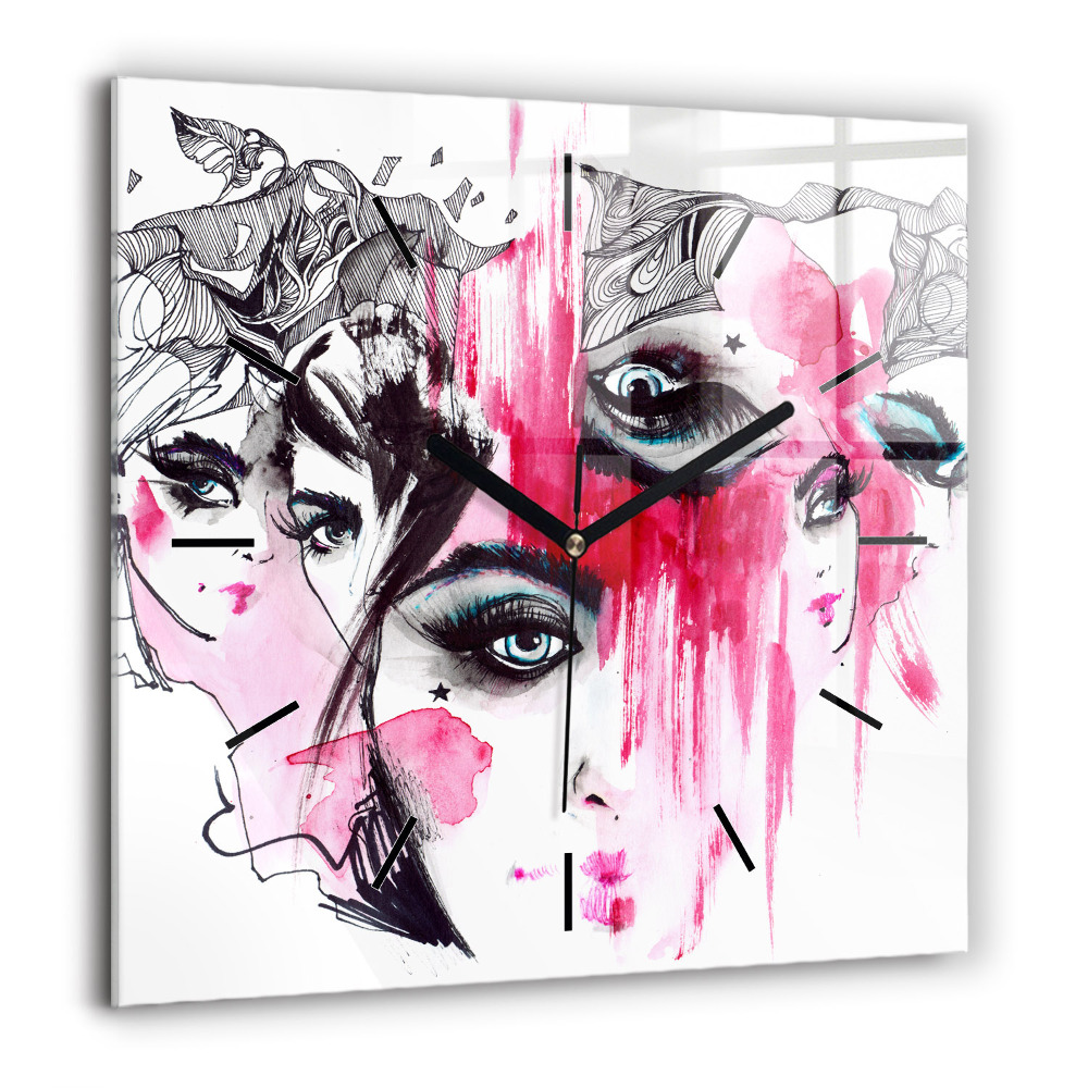 Pendule carrée en verre 60x60 cm Abstraction aux multiples visages