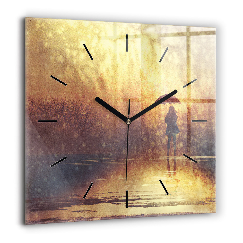 Horloge murale carrée 60x60 cm Femme avec un parapluie