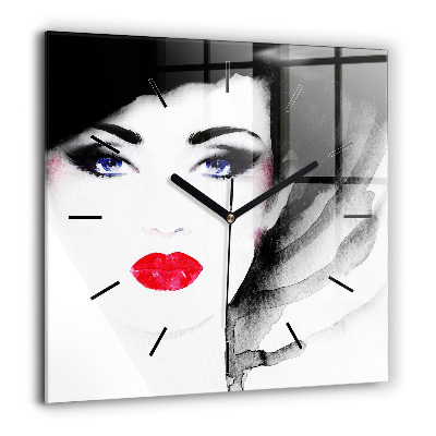 Horloge carrée en verre 60x60 cm Portrait de femme