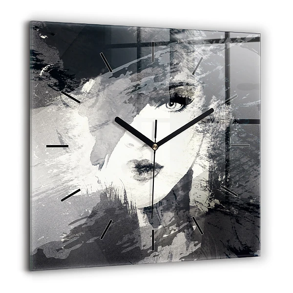 Pendule carrée en verre 60x60 cm Femme - aquarelle