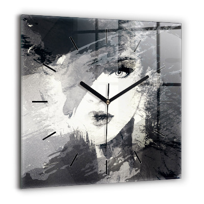 Pendule carrée en verre 60x60 cm Femme - aquarelle