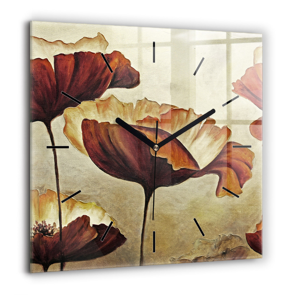 Horloge carrée en verre 60x60 cm Coquelicots peints