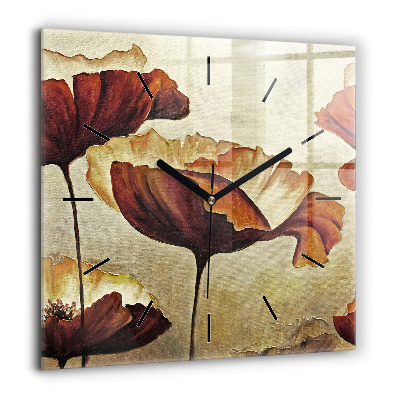 Horloge carrée en verre 60x60 cm Coquelicots peints