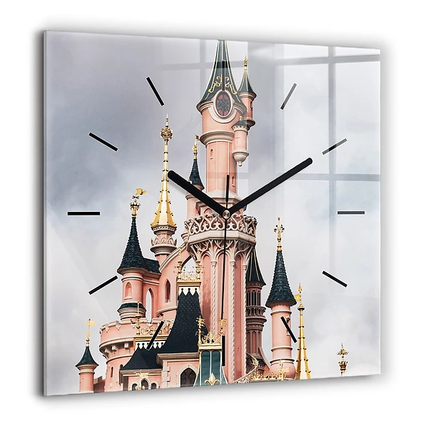 Pendule carrée en verre 60x60 cm Château de Disneyland à Paris