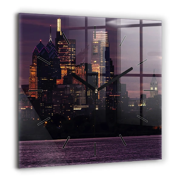 Horloge murale carrée 60x60 cm Ligne d'horizon de Philadelphie