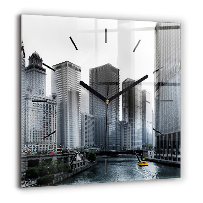 Pendule carrée en verre 60x60 cm Panorama de la ville