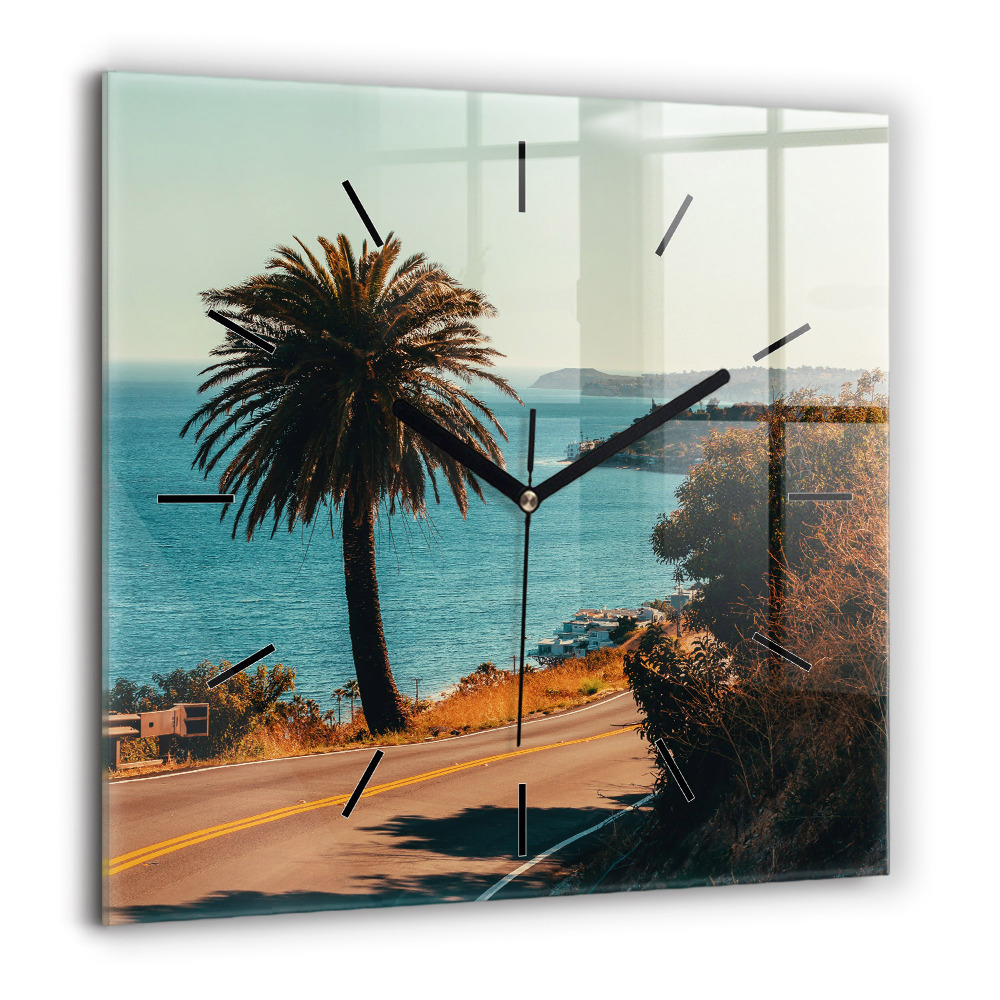 Horloge carrée en verre 60x60 cm Palmiers à Malibu