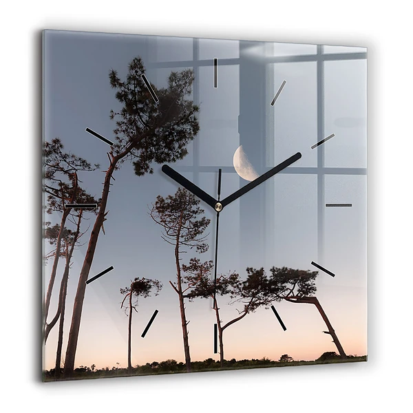 Horloge murale carrée 60x60 cm Croissant de lune et arbres