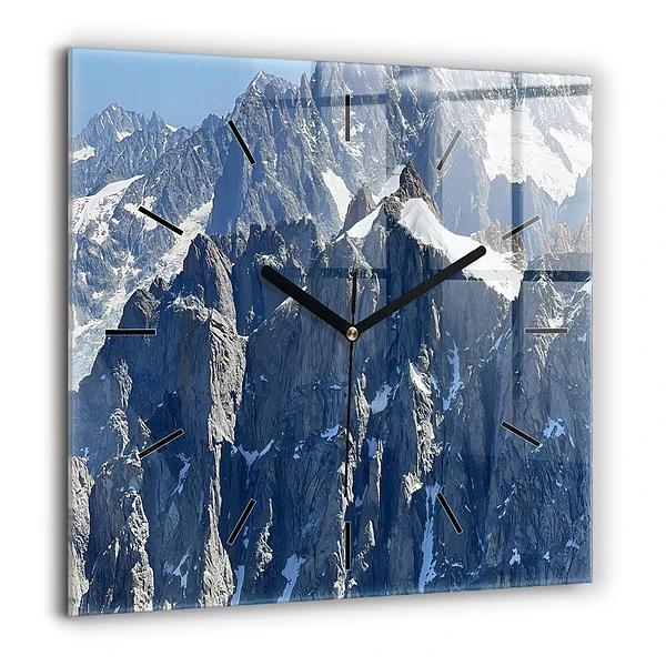 Pendule carrée en verre 60x60 cm Les Alpes en hiver