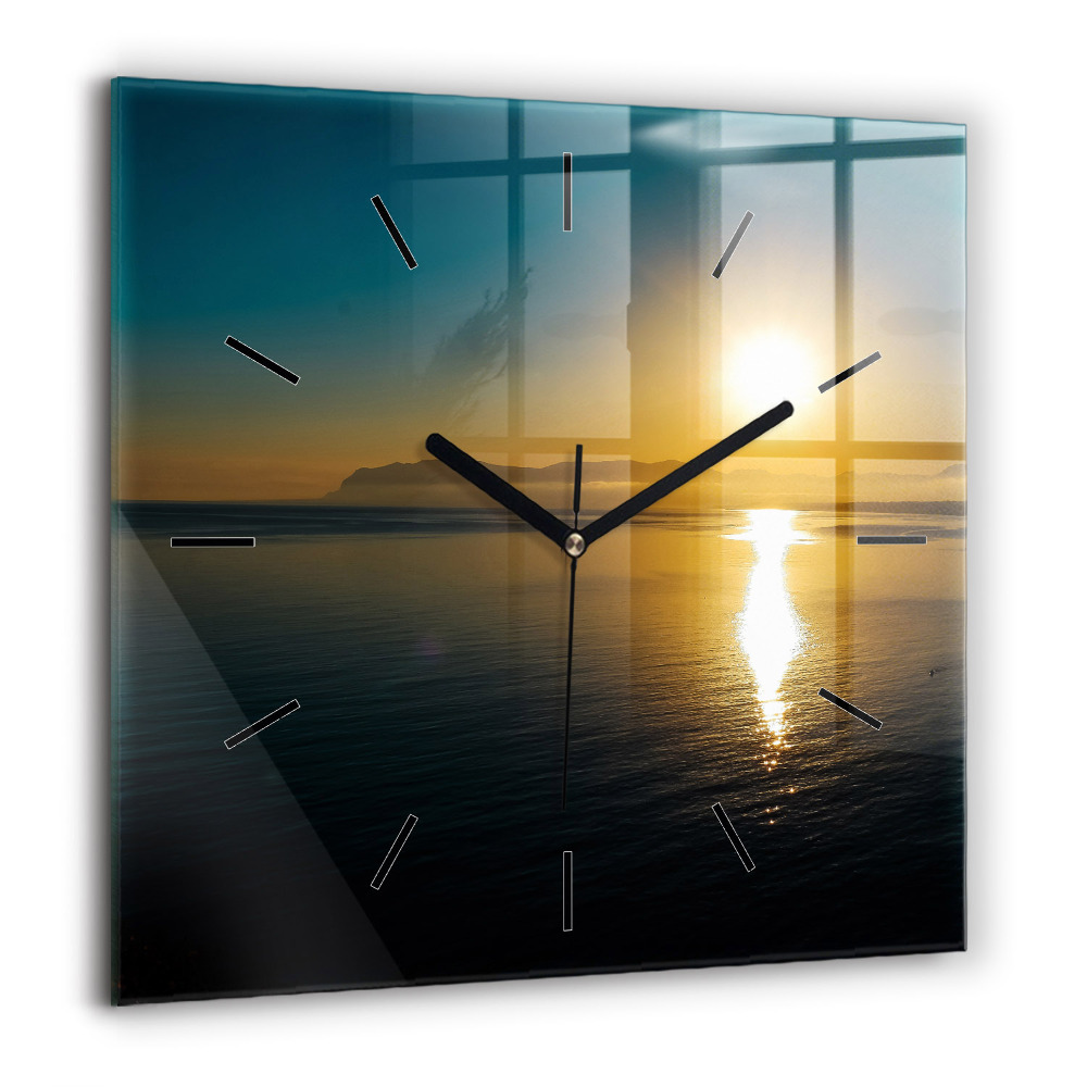 Horloge carrée en verre 60x60 cm Paysage de lever de soleil