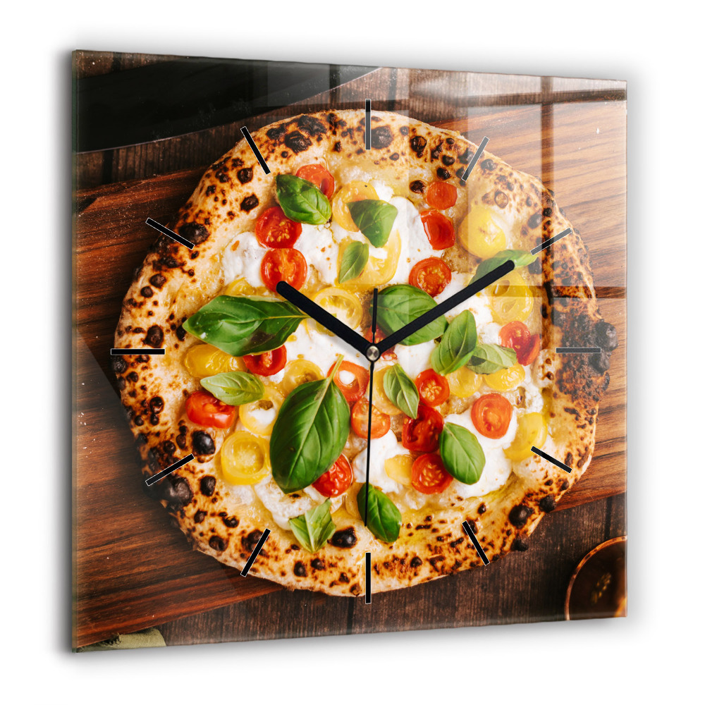 Pendule carrée en verre 60x60 cm Pizza italienne