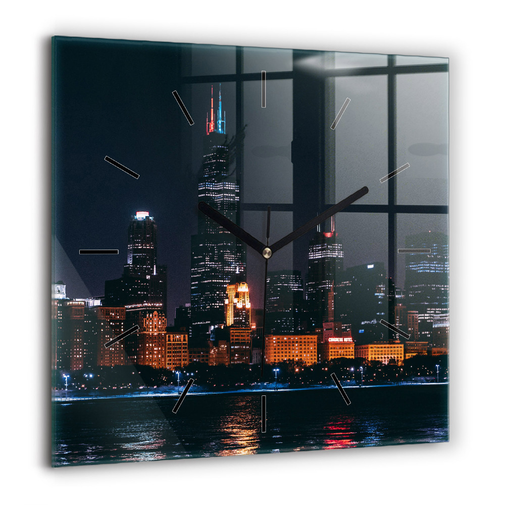Horloge carrée en verre 60x60 cm Paysage urbain de Chicago