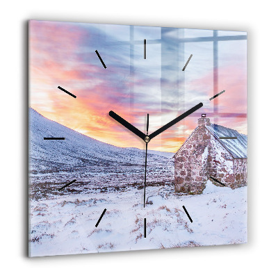 Pendule carrée en verre 60x60 cm Chalet dans les montagnes