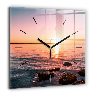 Horloge murale carrée 60x60 cm Rochers au coucher du soleil