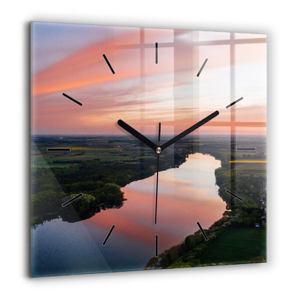 Horloge carrée en verre 60x60 cm Vue d'un lac