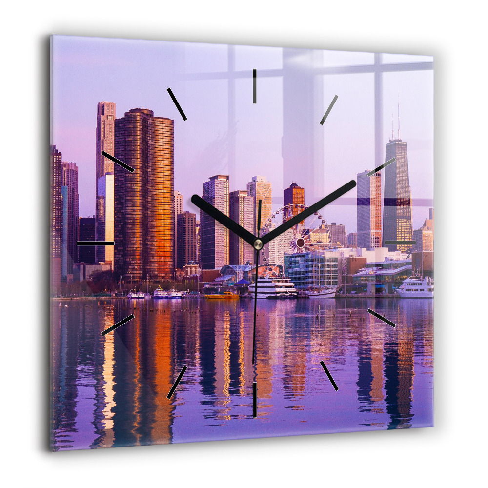 Horloge carrée en verre 60x60 cm Vue des gratte-ciel des États-Unis