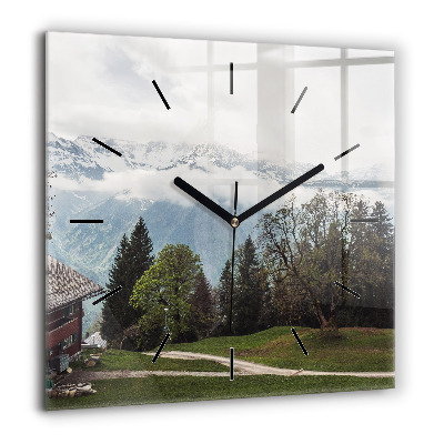 Horloge carrée en verre 60x60 cm Vue de la montagne