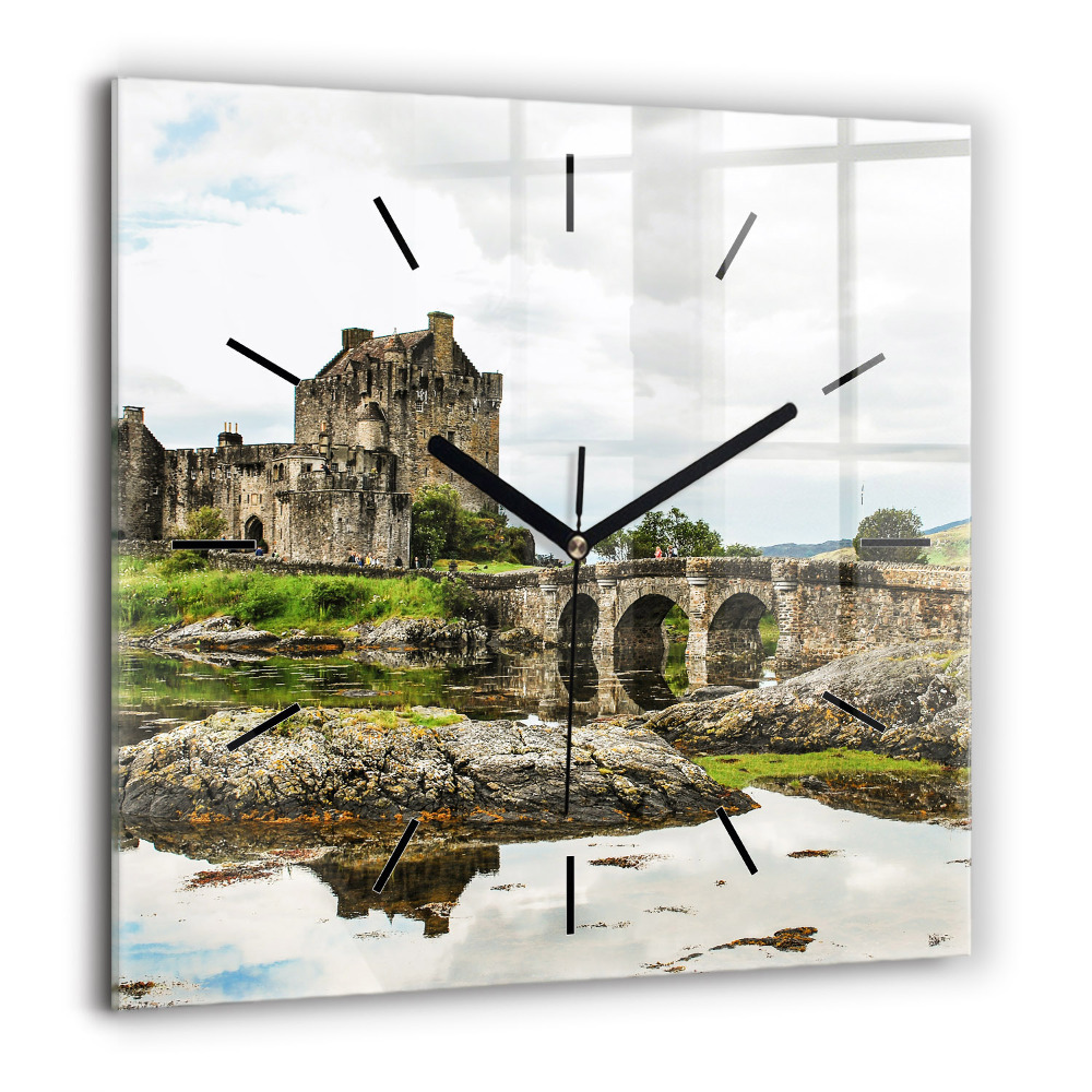 Horloge carrée en verre 60x60 cm Château d'Eilean Donan en Écosse