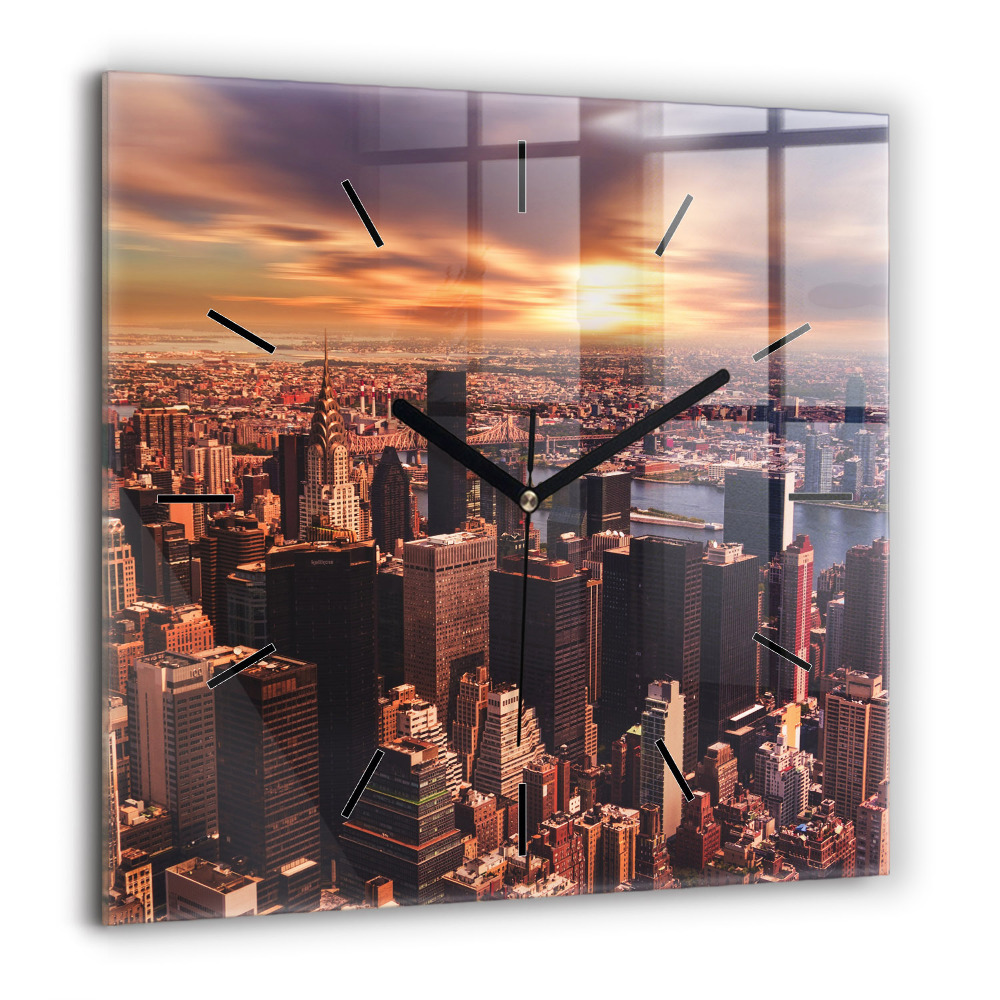 Pendule carrée en verre 60x60 cm Panorama de la ville à l'ouest