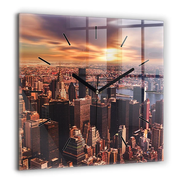 Pendule carrée en verre 60x60 cm Panorama de la ville à l'ouest
