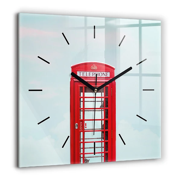Horloge carrée en verre 60x60 cm Cabine téléphonique