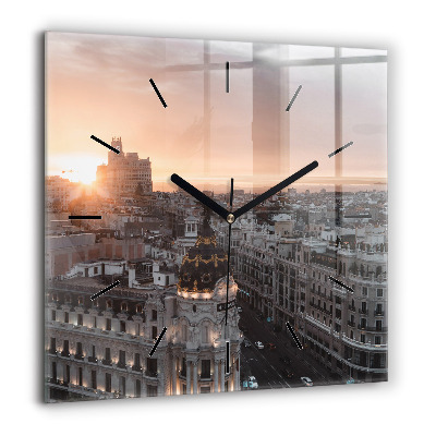 Pendule carrée en verre 60x60 cm Villes au coucher du soleil