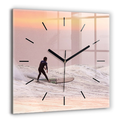 Horloge carrée en verre 60x60 cm Surfeur à Hawaï