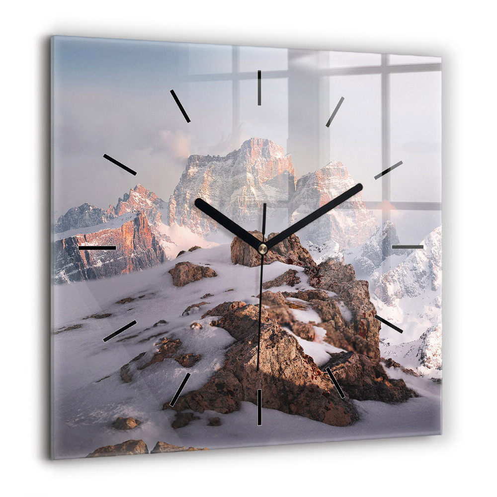 Pendule carrée en verre 60x60 cm Montagne enneigée