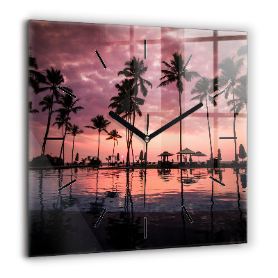 Pendule carrée en verre 60x60 cm Palmiers à Hawaï