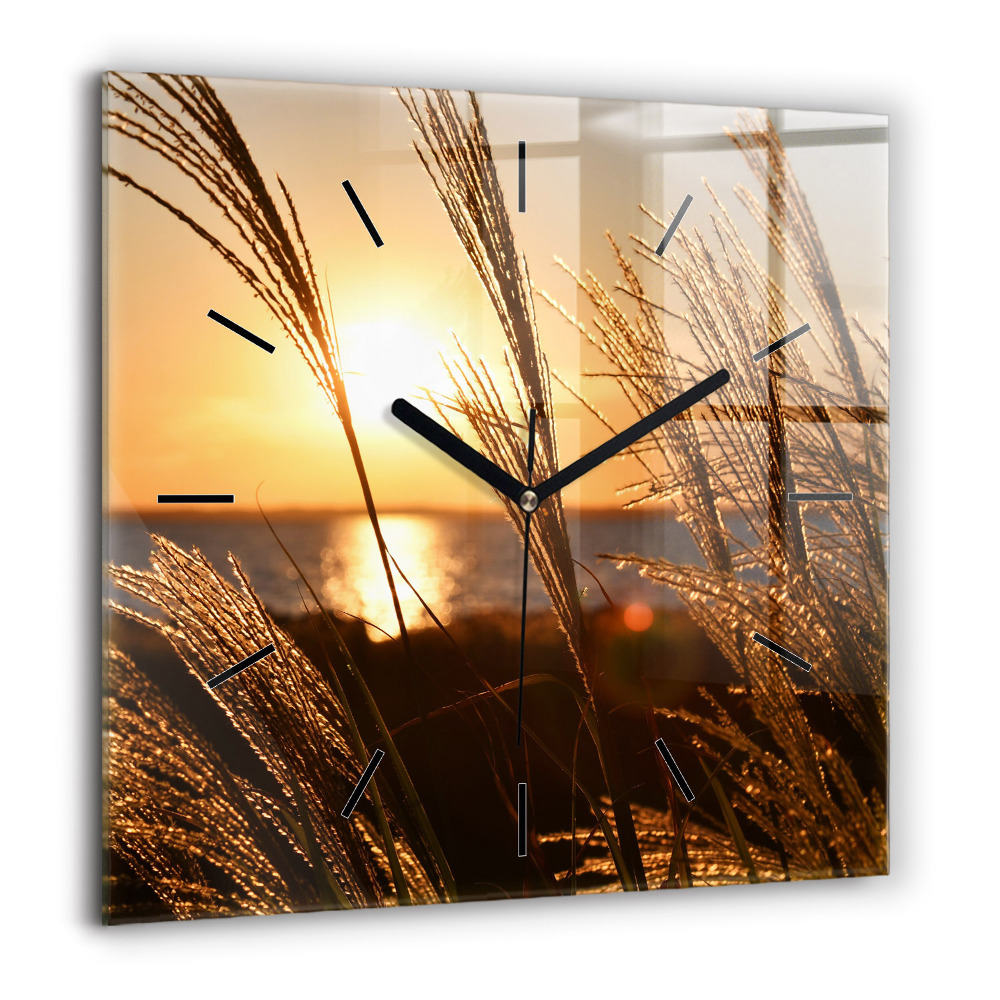 Pendule carrée en verre 60x60 cm Blé sous le soleil doré