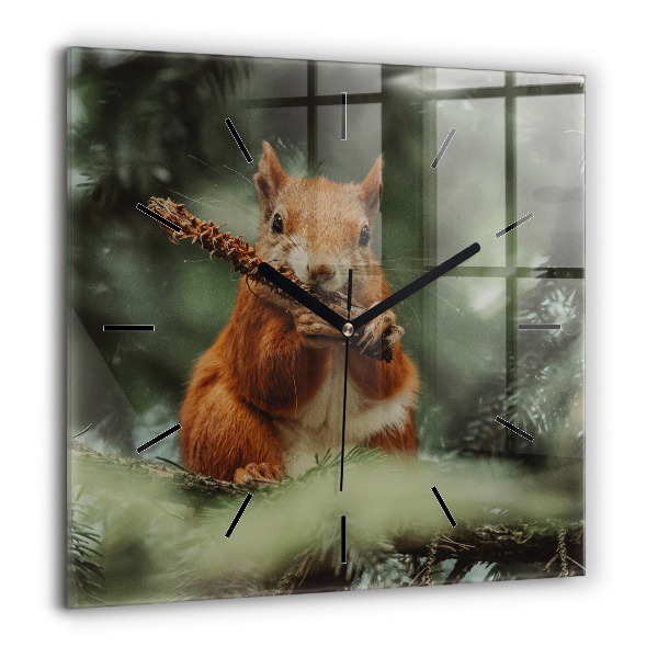 Horloge carrée en verre 60x60 cm Écureuil et animaux sauvages