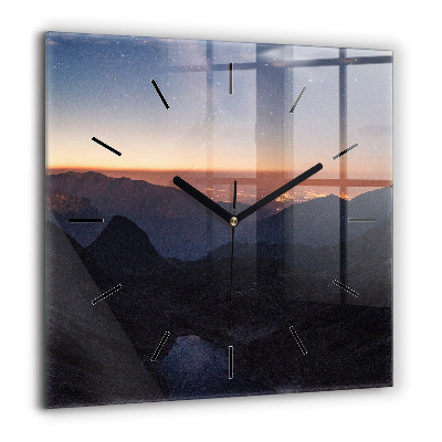 Horloge carrée en verre 60x60 cm Montagnes au coucher du soleil