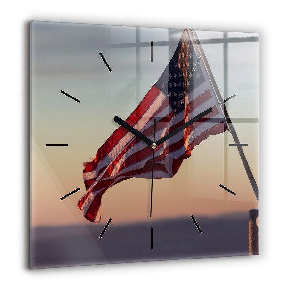 Horloge murale carrée 60x60 cm Le drapeau américain flottant