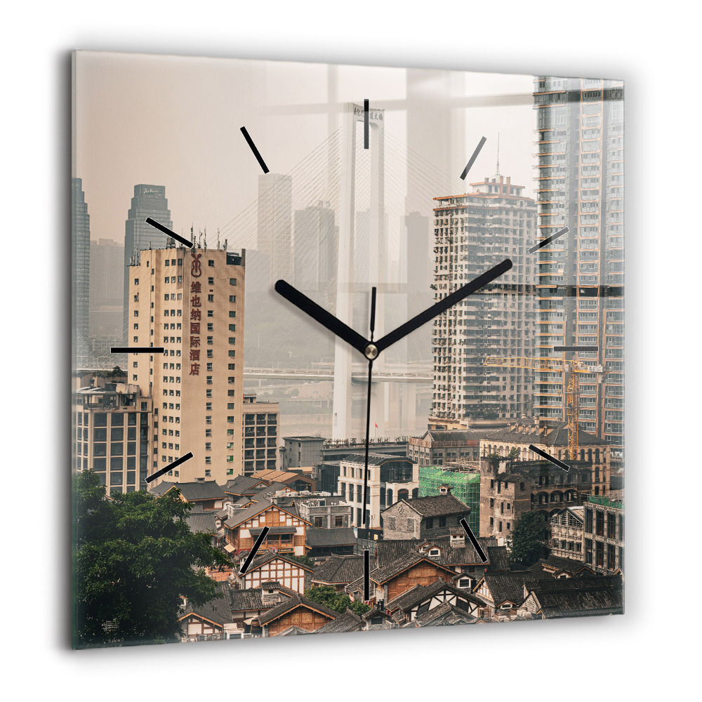 Pendule carrée en verre 60x60 cm Vieille ville de Chongqing