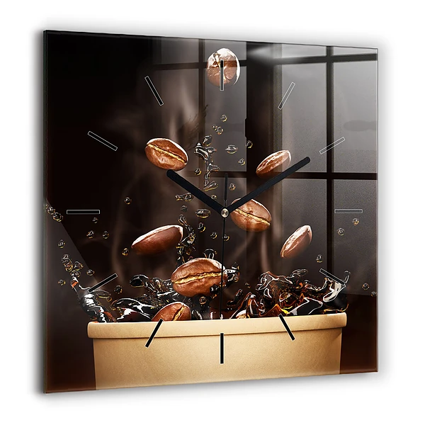Pendule carrée en verre 60x60 cm Café chaud