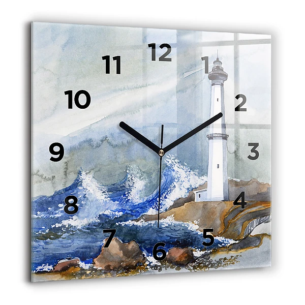 Pendule carrée en verre 60x60 cm Mer et phare