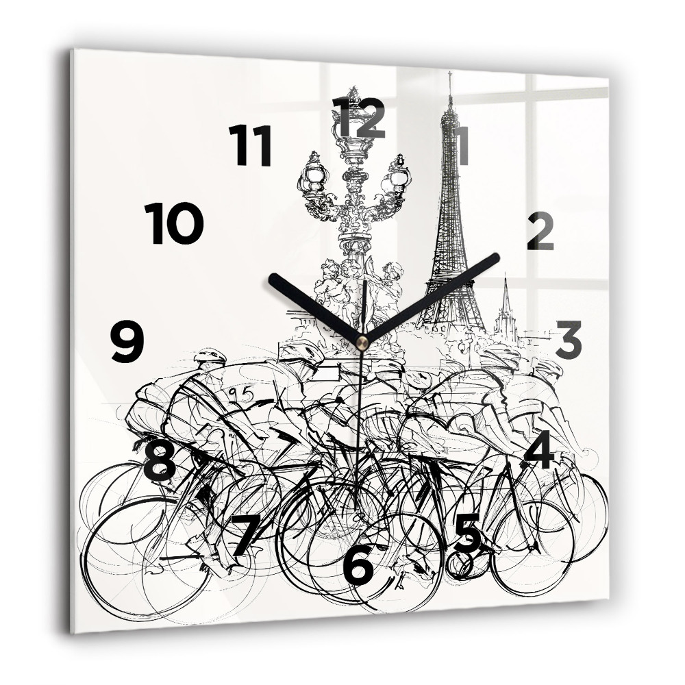 Pendule carrée en verre 60x60 cm Dessin d'une course cycliste