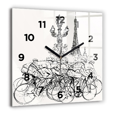 Pendule carrée en verre 60x60 cm Dessin d'une course cycliste