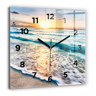 Horloge carrée en verre 60x60 cm Plage, mer et sable