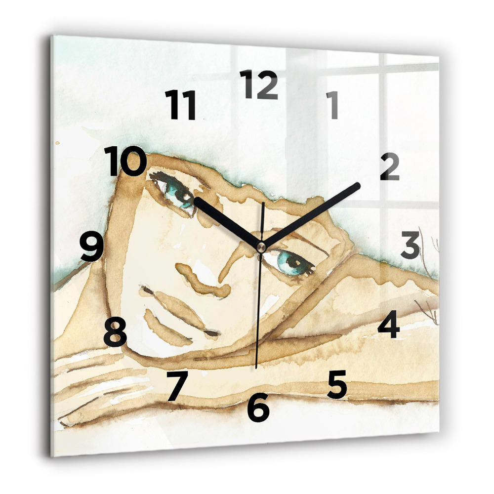 Horloge murale carrée 60x60 cm Portrait de femme