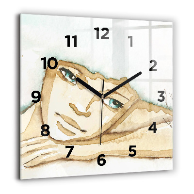 Horloge murale carrée 60x60 cm Portrait de femme