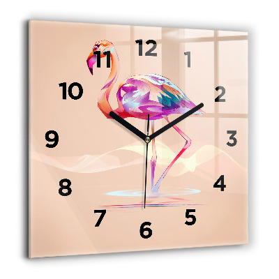 Horloge carrée en verre 60x60 cm Illustration d'un flamant rose