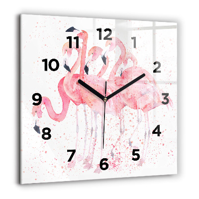 Horloge carrée en verre 60x60 cm Grappe de flamants roses