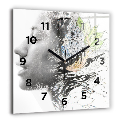 Pendule carrée en verre 60x60 cm Visage abstrait d'une femme